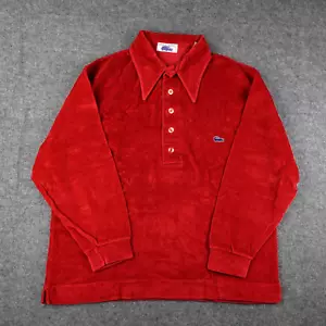 Vintage Chemise Lacoste Velour Shirt 70s Large Red Velvet Long Sleeve Polo Izod - Picture 1 of 12