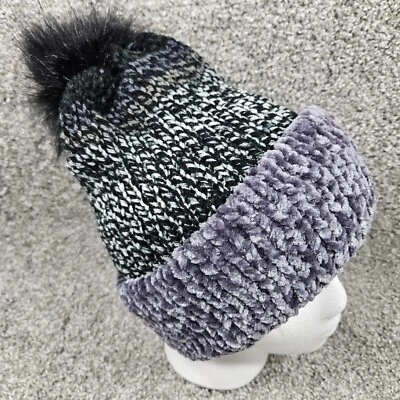 Gorro Tejido Hecho a Mano Toque Tobogán M/L Negro/Gris Cálido Invierno Pom Colorido Suave Foto 1 de 4