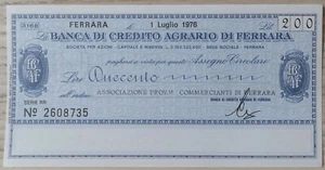 MINI-SCHECKS AGRARKREDITBANK VON FERRARA LIRE 200 - Bild 1 von 2