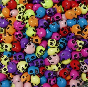 Colorful Skulls Beads for Halloween crafts party goth jewelry scary fun - Picture 1 of 1