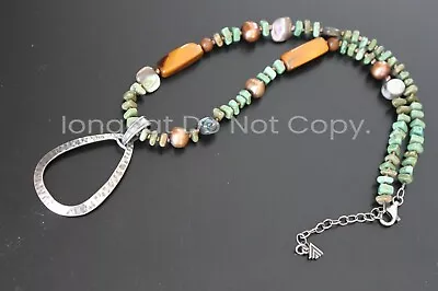 Silpada Hammered Sterling Silver Pendant Turquoise Howlite Pearl Necklace N1786 - Image 1 of 4