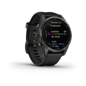 Garmin fenix 7S Sapphire Solar Carbon Gray Titanium with Black Band 010-02539-24 - Picture 1 of 4