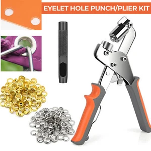 Kit de herramientas alicates de ojales perforador de orificios de 10,5 mm con juego de arandela de ojal de plata dorada 500 - Imagen 1 de 12