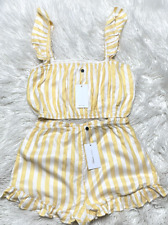 Women's Lovers & Friends Yellow Striped Two Piece Outfit Shorts Top New Size Sma