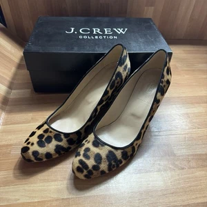 J.Crew Martina Kalbshaar Wedges Haselnuss Leopard Leder 3 Zoll Absatz 8,5 - Bild 1 von 14