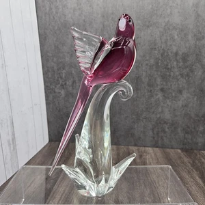 Escultura de pájaro periquito magenta de vidrio artístico de Murano Formia Rubino 10,5" de alto - Imagen 1 de 9