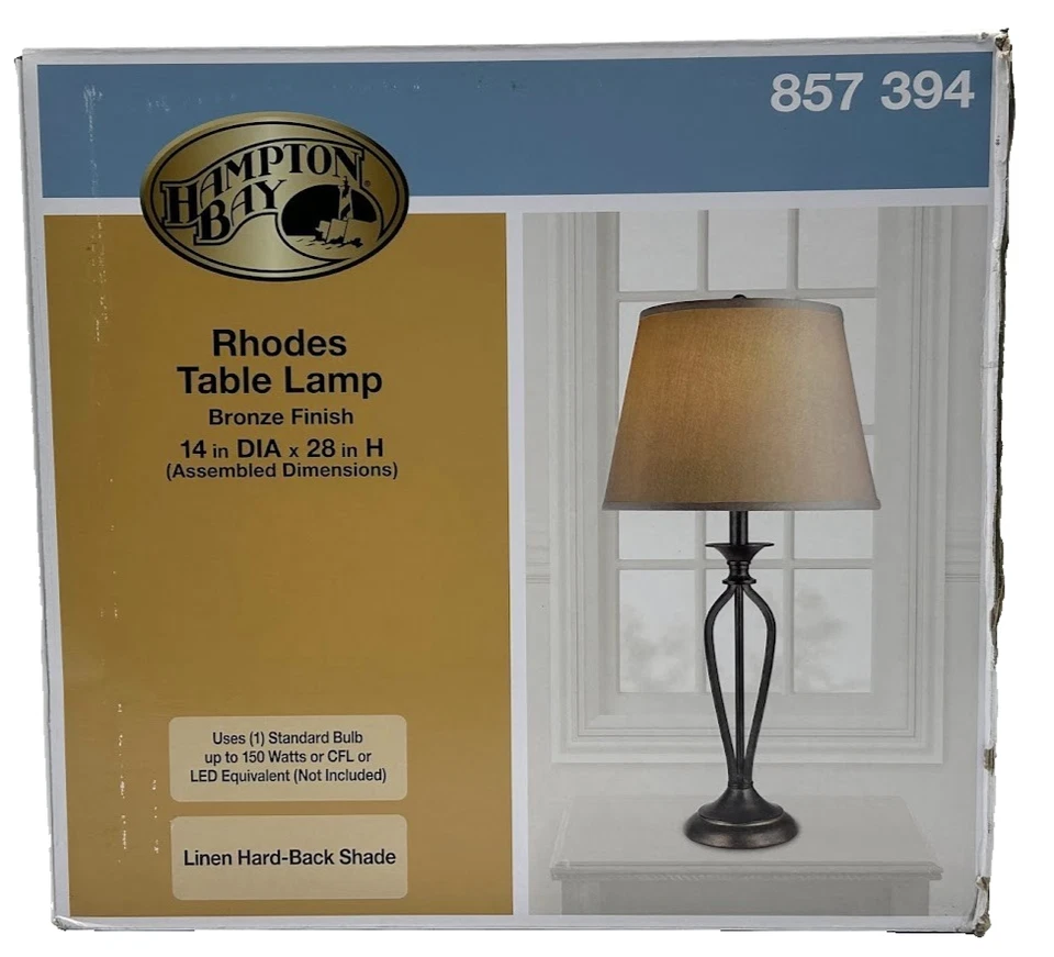 Hampton Bay Rhodes 28 pulgadas Lámpara de mesa de bronce con pantalla de lino natural Foto 1 de 4