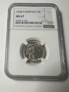 1938-D Denver Mint Buffalo Nickel 5c - NGC MS67 - Picture 1 of 2