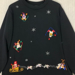 Analogy Black Snowman Skiing Sledding Embroidered Sweatshirt 1X - Picture 1 of 6