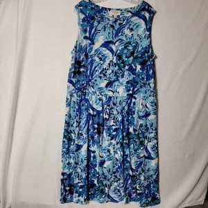 Abito donna Norm Thompson taglie forti 1X midi senza maniche blu bianco floreale Y2K - Foto 1 di 9