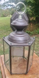 Vintage Hexagonal Metal & Glass Porch Light - Picture 1 of 6