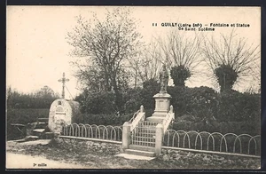 AK Quilly / Loire Inf., Brunnen und Statue von Saint-Soléme - Bild 1 von 2