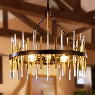 Lámparas de araña modernas para comedor, araña negra y dorada con cristal y... Foto 1 de 4