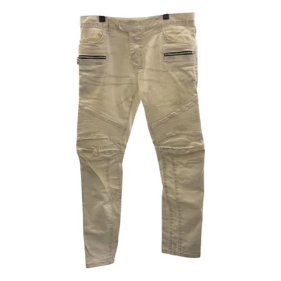 Pantalones moteros BALMAIN Denim Blanco Plata Hardware algodón Foto 1 de 4