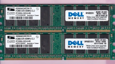 Kit de memoria DDR1 1 GB 2x512 MB PC3200 DELL PROMOS V826664K24SCIW-D3 DDR-400 de escritorio Foto 1 de 2