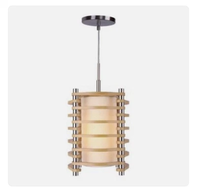 Woodbridge Iluminación Pasos Redondo Madera 1 Luz Medio Colgante Foto 1 de 4