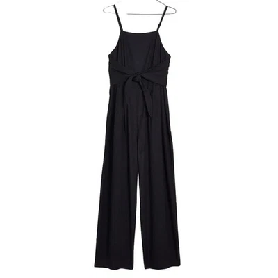 Madewell Tie Waist Crop Wide Leg Jumpsuit Linen Black Size 14 NWT - Image 1 of 4