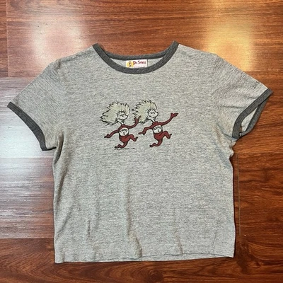 Vintage 90s Dr. Suess Thing 1 Thing 2 T-Shirt Womens Medium Baby Tee Cropped Fit - Image 1 of 4