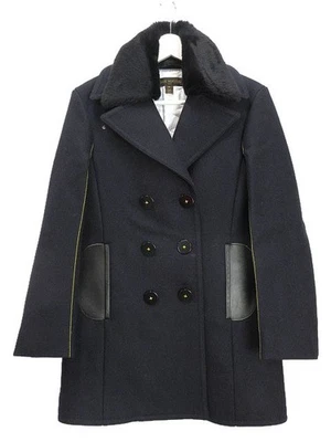 【Coat】LOUIS VUITTON Wool Coat with Fur and Leather Trim Size 36 Dark Navy - Image 1 of 4