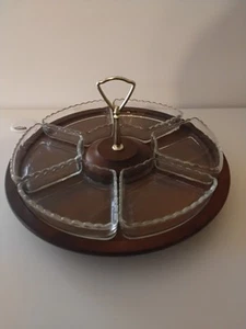 Contenedores de vidrio con placa de madera vintage Lazy Susan de 14" - Imagen 1 de 15