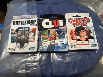 (3 PACK) Hasbro Card Games - Clue / Guess Who?/ Battleship.  Travel Games. - Image 1 of 2