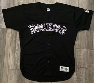 VINTAGE COLORADO ROCKIES Russell DIAMOND COLLECTION Jersey - 90s Black Sewn 48 L - Picture 1 of 19