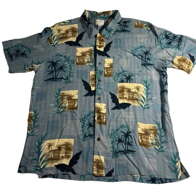 Trader Bay Washable Silk Blue Floral Button Short Sleeve Hawaii Shirt Men’s XXL - Image 1 of 4