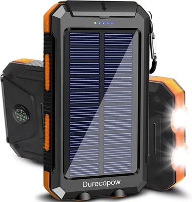 Banco de Energía Cargador Solar, 20000mAh Portátil Exterior Impermeable Naranja  Foto 1 de 4