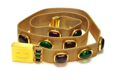 Cinturón CC vintage Chanel Paris otoño 1996 Maison Gripoix rojo verde malla de vidrio Foto 1 de 3