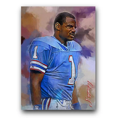 Tarjeta de arte limitada Warren Moon #8 32/50 firmada por Edward Vela (Houston Oilers) Foto 1 de 2