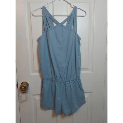 Fabletics Blue Chambray Liza Romper Crisscross Halter Neck Elastic Waist Size S - Image 1 of 4