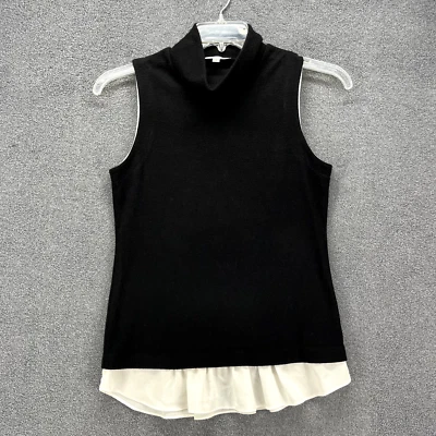 Blusa Drew Top Mujer Pequeña Negra Sólida Tejida Apretada Sin Mangas Cuello Alto Suave EE. UU. Foto 1 de 4