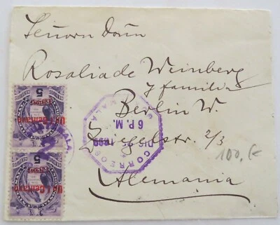 Guatemala cover Scott 97 vertical pair 1c on 5c violet to Germany Dec. 25 1899 - Image 1 of 3
