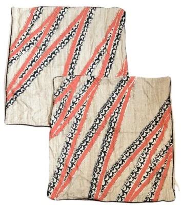 2 fundas de almohada Anthropologie Boho seda tostada con tiras y lentejuelas naranjas y azules Foto 1 de 4