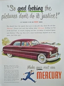 1949 Vintage Mercury Sedan Print Ad, Post WW2 Advertisement Frame Art - Picture 1 of 1