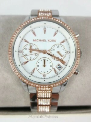 NUEVO Reloj Cronógrafo Michael Kors Ritz Dos Tonos Oro Rosa Plata Brillo MK6651 Foto 1 de 3
