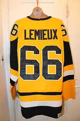 CCM Pittsburgh Penguins Mario Lemieux #66 NHL Hockey Jersey Vintage Gold Yellow - Image 1 of 4