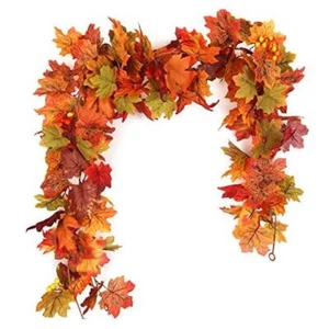 2 Pcs Artificial Autumn Maple Leaves Garland 5.7Ft/Pieces Fall Garland Yellow - Picture 1 of 7