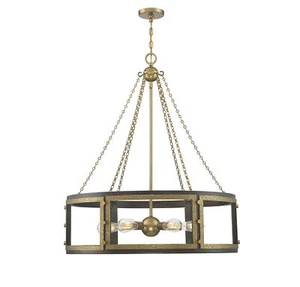 Lakefield 6 Light Pendant in Burnished Brass with Walnut by Savoy House - - Picture 1 of 6