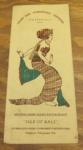 1939 Menú/ISLA DE BALI INDIAS BAJAS RESTAURANTE/EXPOSICIÓN Golden Gate, ca - Imagen 1 de 3