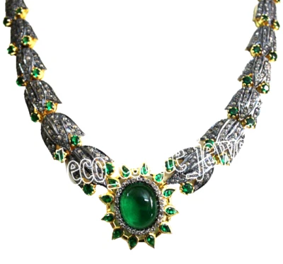 10.53ct Rose-Cut Diamante Smeraldo 925 Argento Sterling Anniversario Matrimonio - Immagine 1 di 4