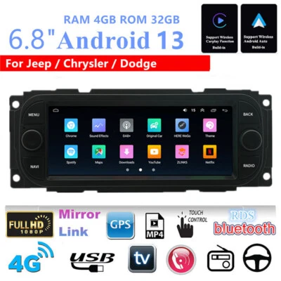 6.8'' 4+32GB Car Stereo Radio GPS Navigation For Jeep / Chrysler / Dodge Carplay - Image 1 of 4