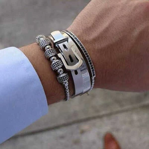 Luxury Royal Crown Charm Stainless Steel Roman Numeral Bracelets Buckle Bangles - Picture 1 of 28