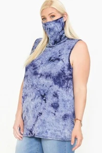Plus Size Tie Dye Masks Convertible Cowl Neck Top - Picture 1 of 8