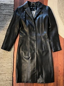 Vintage langer schwarzer Ledermantel - Kenneth Cole Reaction - Größe P/S - super Zustand - Bild 1 von 11