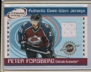2002-03 Pacific Atomic Jersey Card Peter Forsberg Colorado Avalanche