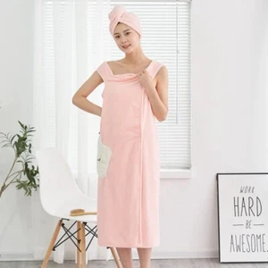 PINK Body Wrap Towel and cap Microfibre Spa Bath Adjustable - Picture 1 of 6
