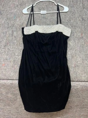 Vestido Alex Evenings Terciopelo Negro Sin Mangas Cuentas Blanco Cremallera Trasera 12 Hecho en EE. UU. Foto 1 de 4