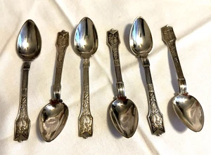 Wood & Hughes RARE Sterling Set of 6 Lovebirds Pattern 4.5" Demitasse Spoons "B" - Picture 1 of 14