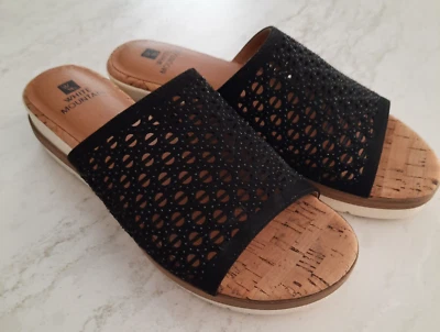 WHITE MOUNTAIN NATASHA PLATFORM SANDALS BLACK and WHITE CORK with SPARKLE -- 6M  - Image 1 of 4